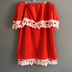 Judith March Orange Strapless Floral Dress Large